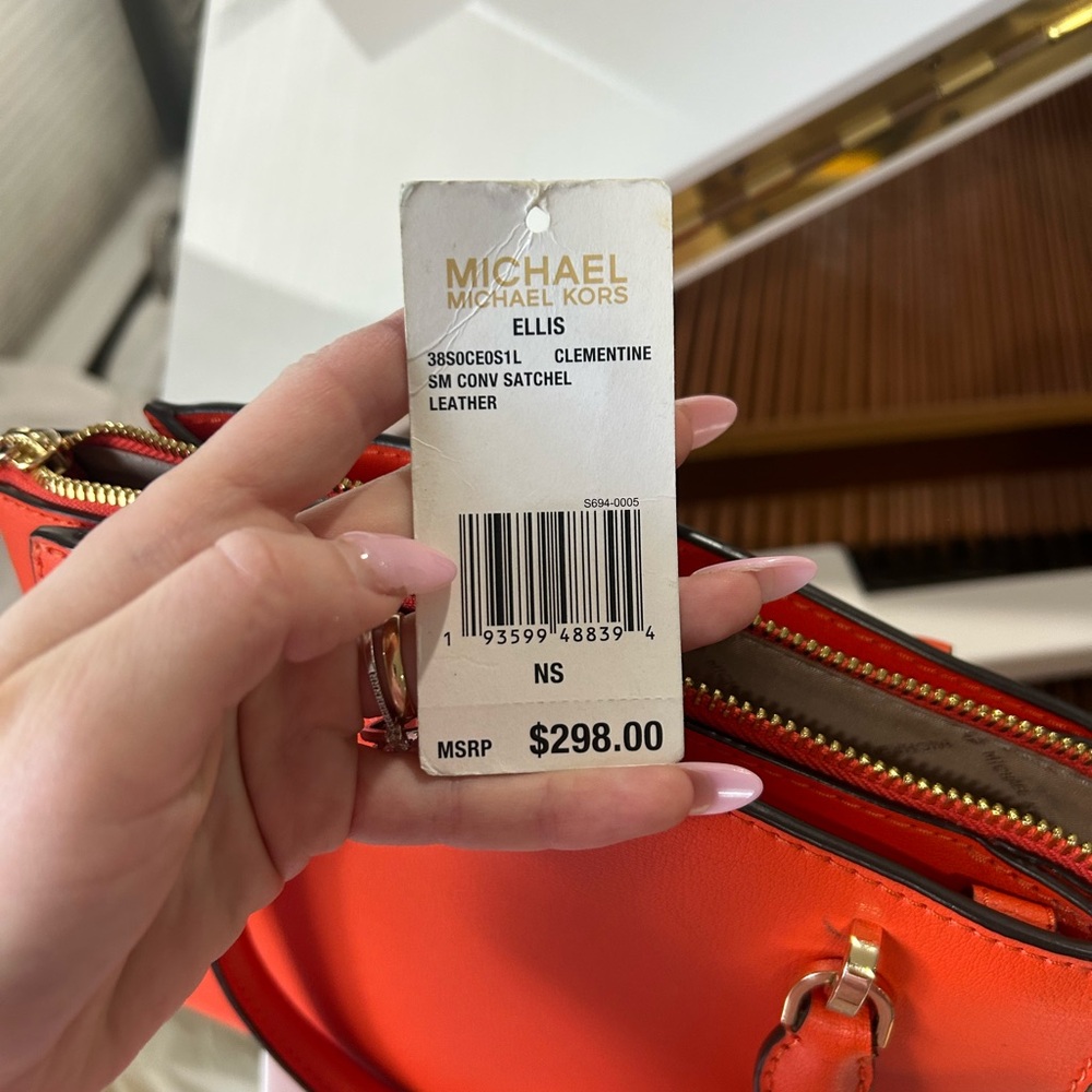 MICHAEL KORS Ellis  Bright Orange Leather Satchel with Gold Hardware - Picture 6 of 7